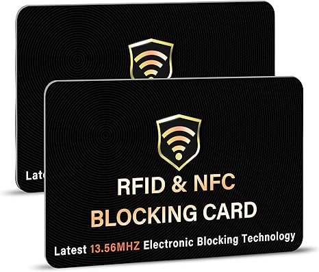 SaiTech IT 2 Pack RFID Blocking Card, One Card Protects Entire Wallet Purse, NFC Contactless Bank Debit Credit Card Protector ID ATM Guard Card Blocker–(Black)